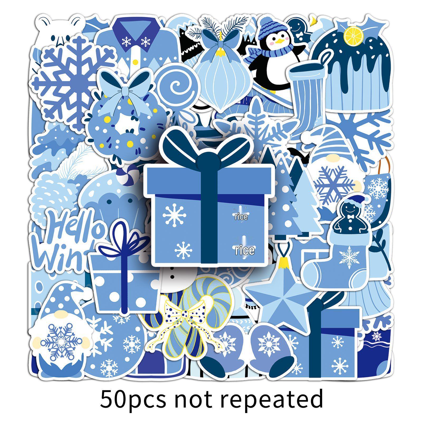 50 Blue Winter Graffiti Stickers: Christmas Cartoon Decorations for Phone & Suitcase