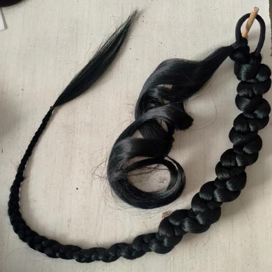 Braid Wig Smooth Realistic Natural Elastic Hair Rope Soft Hairs Styling Comfortable To Wear African Dirty Braid Long Ponytail Wig Girl Supply