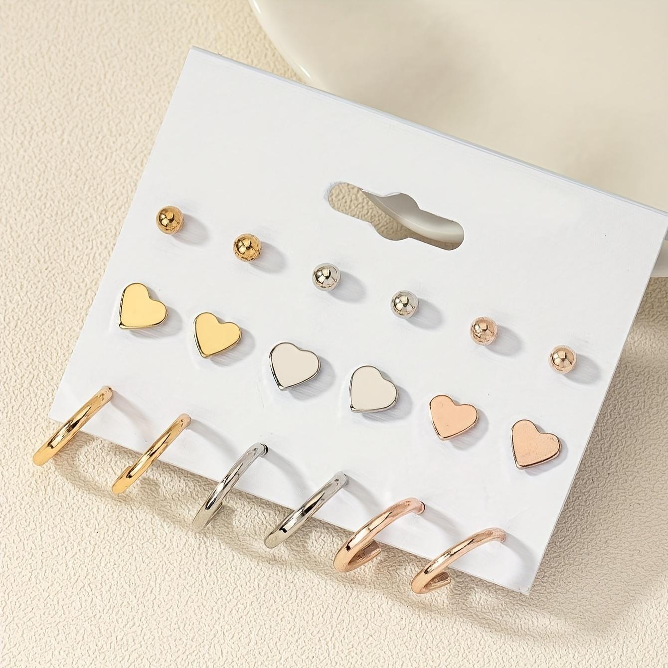 

Набор из 9 пар серег-гвоздиков, европейский и американский простой стиль, золотисто-розовый, золотистый и серебристый, набор подходящих аксессуаров, подходит для повседневной носки женщинами