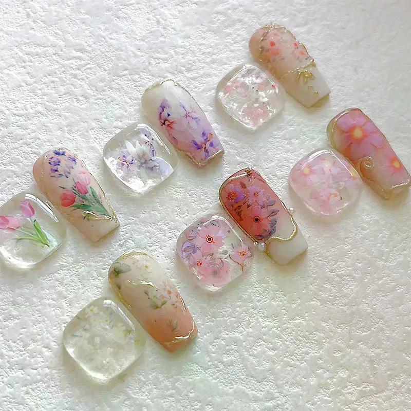 10 Rouleaux/boîte Feuilles de Transfert pour Ongles Rose Fleurie Papier Autocollant Autocollants Floraux Wraps pour Ongles Autocollants Nail Art Papillon Ciel Autocollant pour Ongles