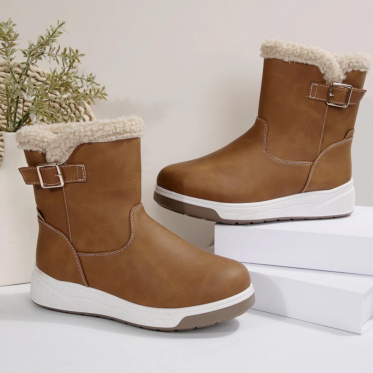 

Ботильоны женские на плоской подошве с мехом, теплые, для ходьбы, из хлопка, женская зимняя тенденция 2024 года, новые повседневные толстые ботинки «Челси» Mujer 41 коричневый