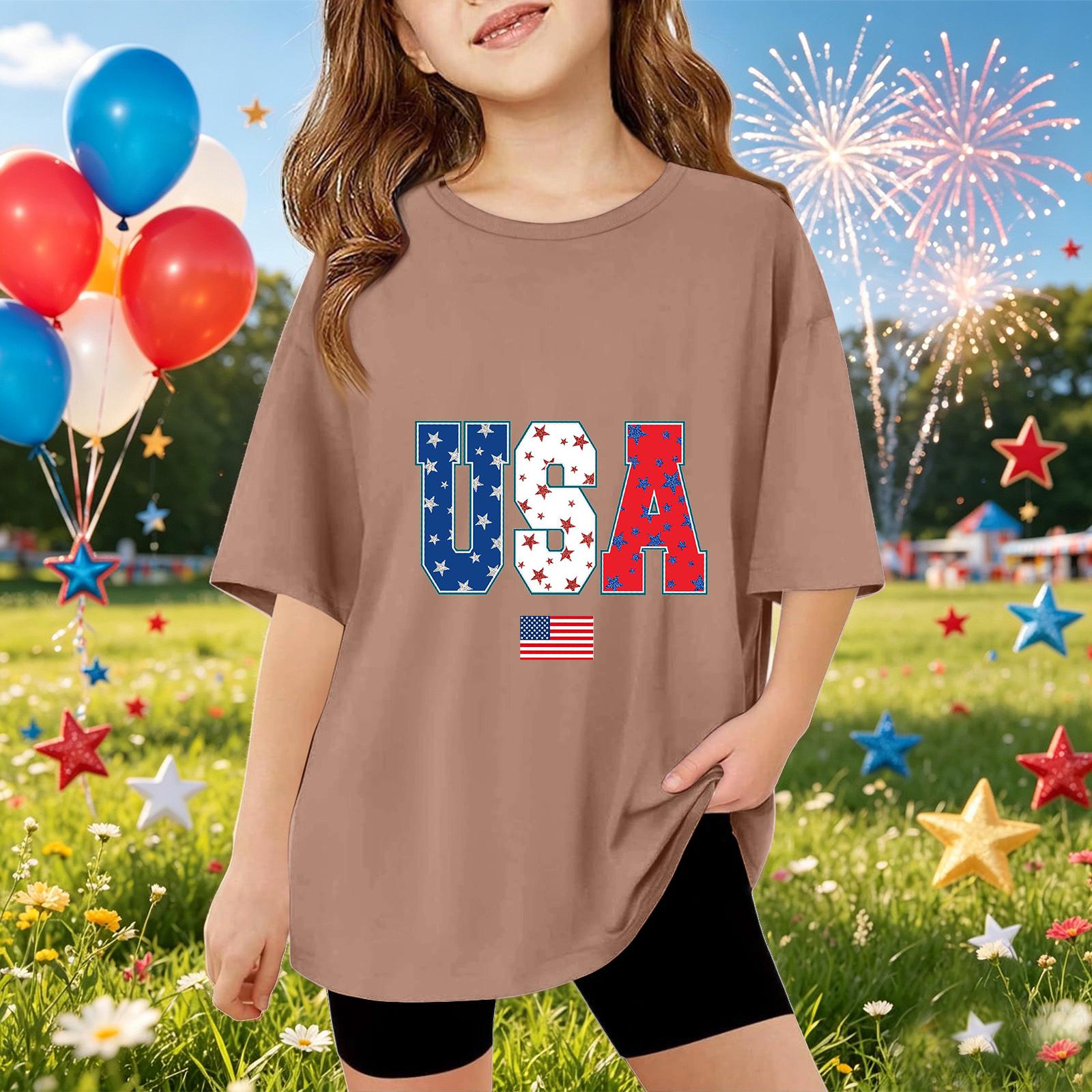 

Kids Short Sleeve T Shirt USA Patriotic Print Casual Top Lightweight Comfortable Fit Summer Tee for Boys Girls 110
