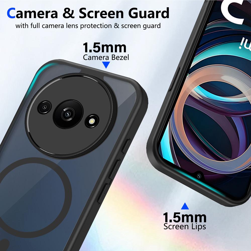 KEYSION Magnetic Phone Case for Redmi A3 A3X Soft Silicone+PC Matte Translucent Clear Shockproof Back Cover for Xiaomi POCO C61