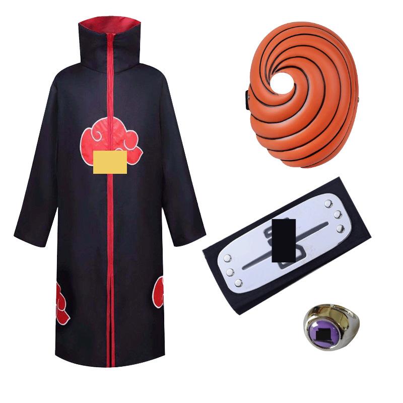 Hot Sale Anime Ninja Akatsuki Organization Cloak Set Forehead Ring Headband Necklace Kuwo Handsword Set