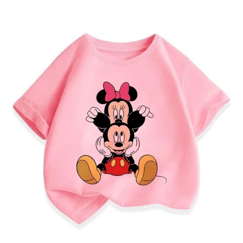 2026 Mickey Cartoon Boys and Girls Short Sleeve Summer Clothes Cute Minnie Print