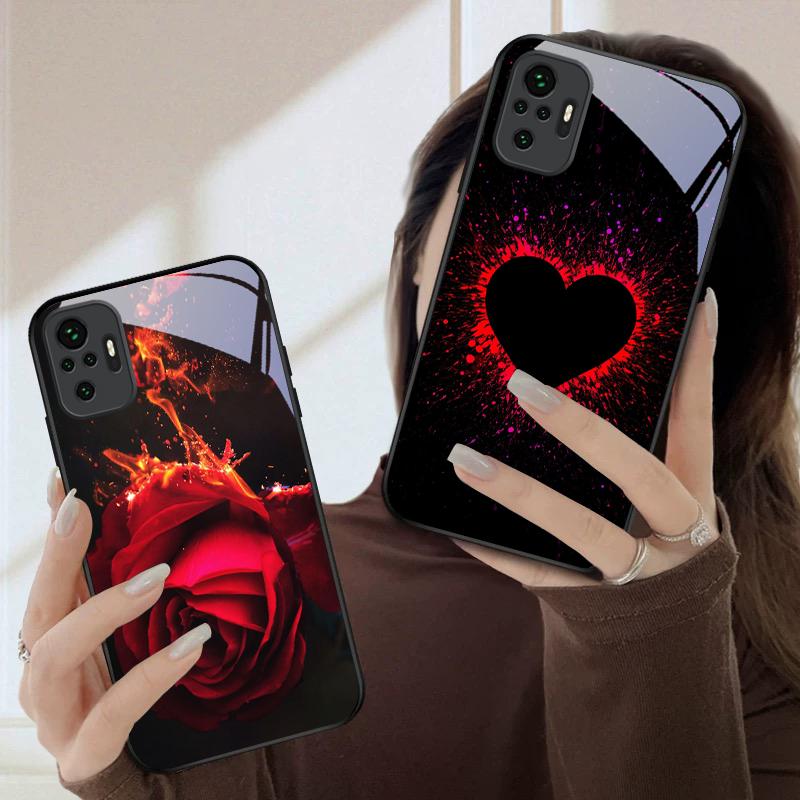 Brillante Flammenrose Für Redmi Note 8 9 9S 12S 10 Pro 11 12 13 Pro+ 14 Pro K60 Ultra 13C 14C A3 12 13 Schwarze Glas-Handyhülle