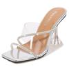 Women Summer 9cm High Heels Slides Mules Lady Transparent Crystal Glitter Slippers Sandals Clear Heels Pvc Sparkly Shoes