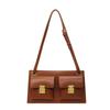 New Double Pocket Underarm Bag For Women Unique Design Retro Lock Buckle Single Shoulder Solid Color PU Crossbody Bag Trend