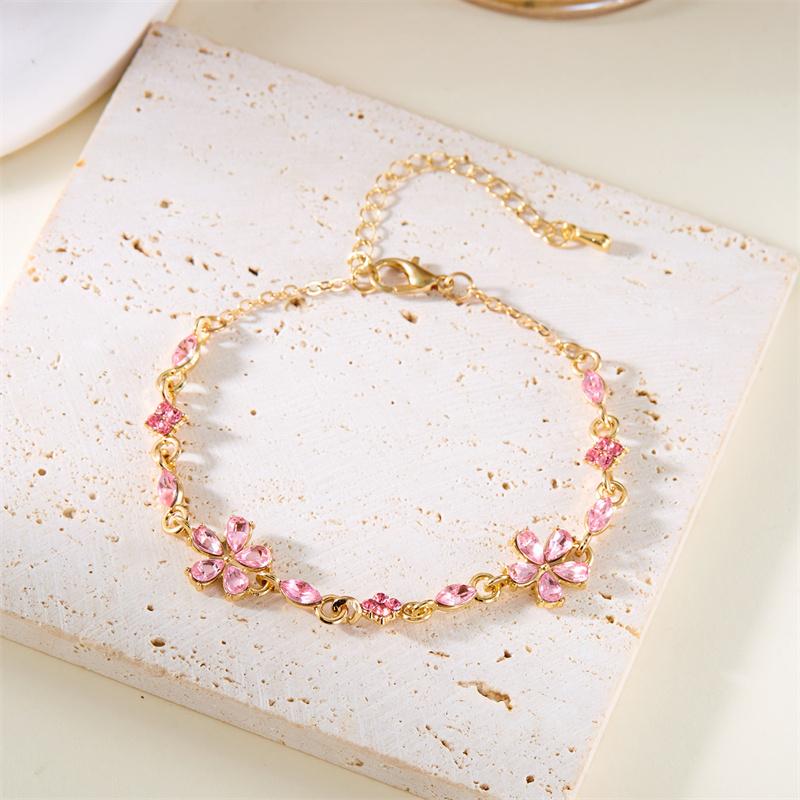 Charm Red Crystal Zircon Flower Bracelet For Women Vintage Boho Full Rhinestone Flowers Bangles Girls Party Christmas Jewelry