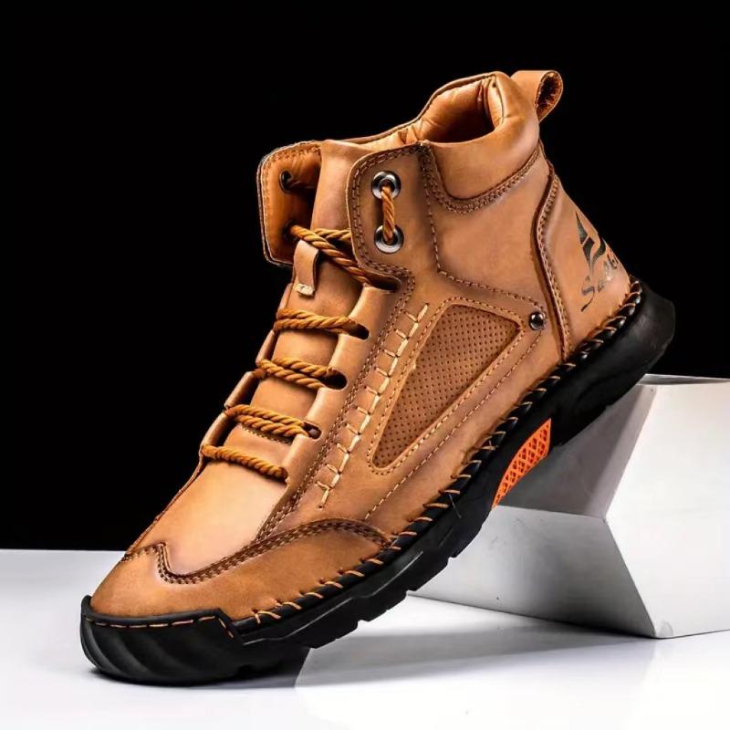 Herrenstiefel Herbst Winter Neue Mode Outdoor Tooling Lederstiefel Dicksohlige Bequeme High-Top Stiefel Herren Große Größe 39-48