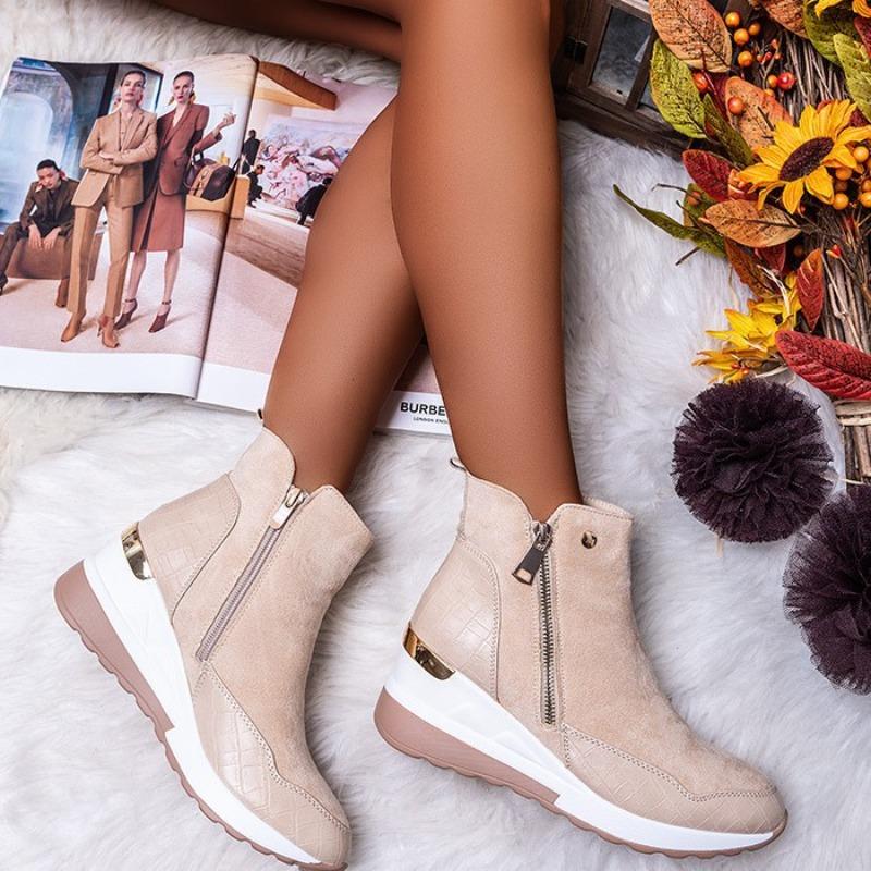 New Round Head Wedge Side Zipper Women's Shoes Inner Height Increase Winter Women's Flat Casual Single Boots