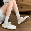 Fashion White French Retro Ballet Flats for Women 2025 Spring Autumn Mary Jane Shoes Low Heel Pumps Lace Up Round Toe Bow Casual Shoes