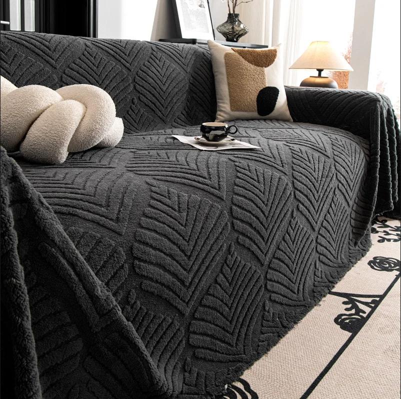 Jacquard Plush Sofa Cover Cloth Anti Slip Large Modern Plush Thick Cushion All Inclusive Sofa Towel Blanket Living Room Decor