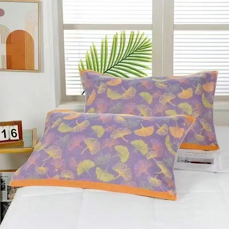 Gauze Multi-layer Pillow Towel Colored Woven Jacquard Cotton Student Children Couple Home Soft and Comfortable Large Pillow Towel