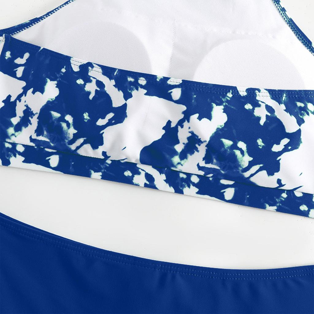 Printed Neck Hanging Split Bikini Slimming Multi Colored Women's Swimsuit