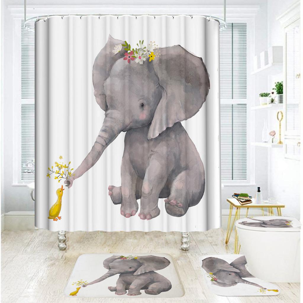 Bathroom Shower Curtain Four-Piece Digital Printing African Animal Waterproof Shower Curtain Shower Curtain Partition Curtain Bath Mat