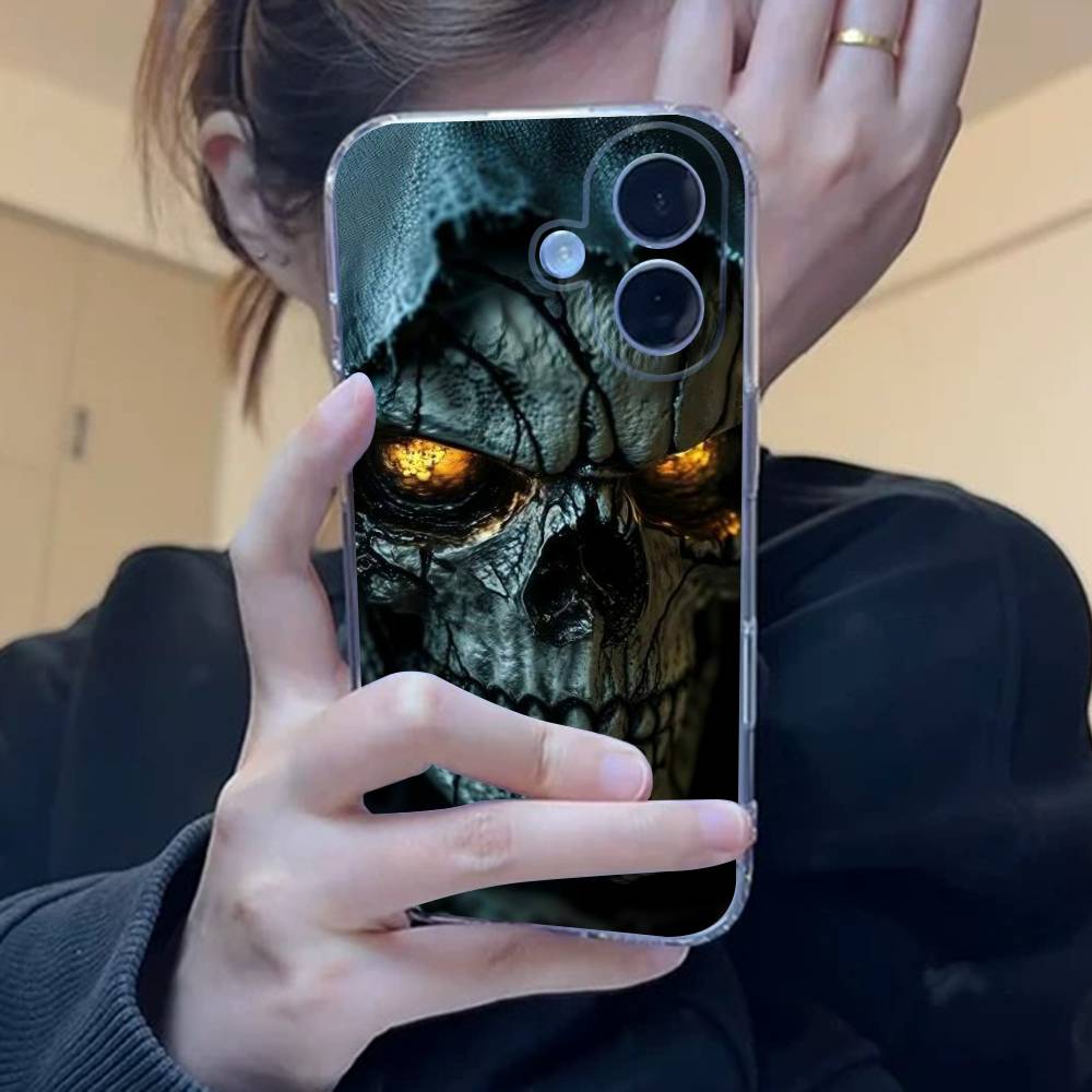 Terror Black Skull Clear Silicone Soft TPU Phone Case For Iphone 17 16 15 14 Plus 13 12 Mini 11 Pro Max Shell Capa