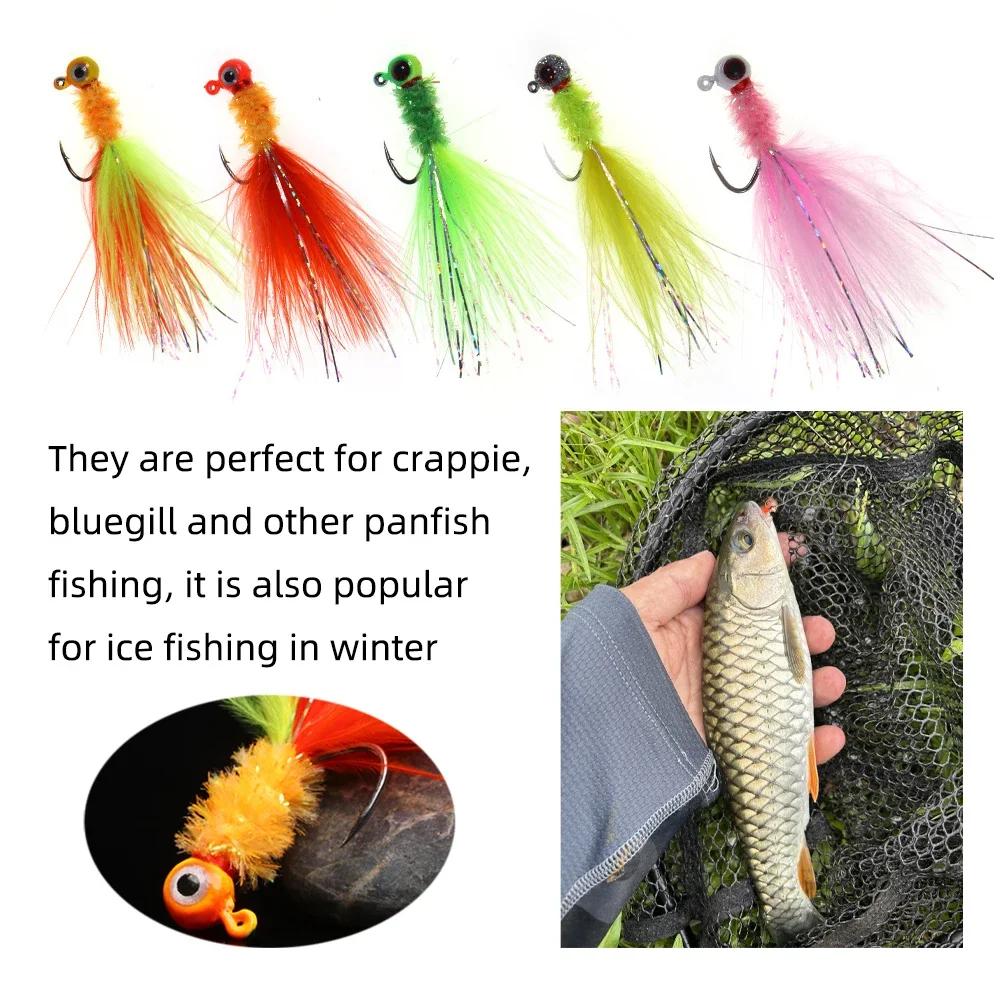 6 STÜCKE 6 Farben Marabou Crappie Jigkopf Haken Eisfischen Panfish Sonnenfisch Forelle Walleye Angelköder Haken