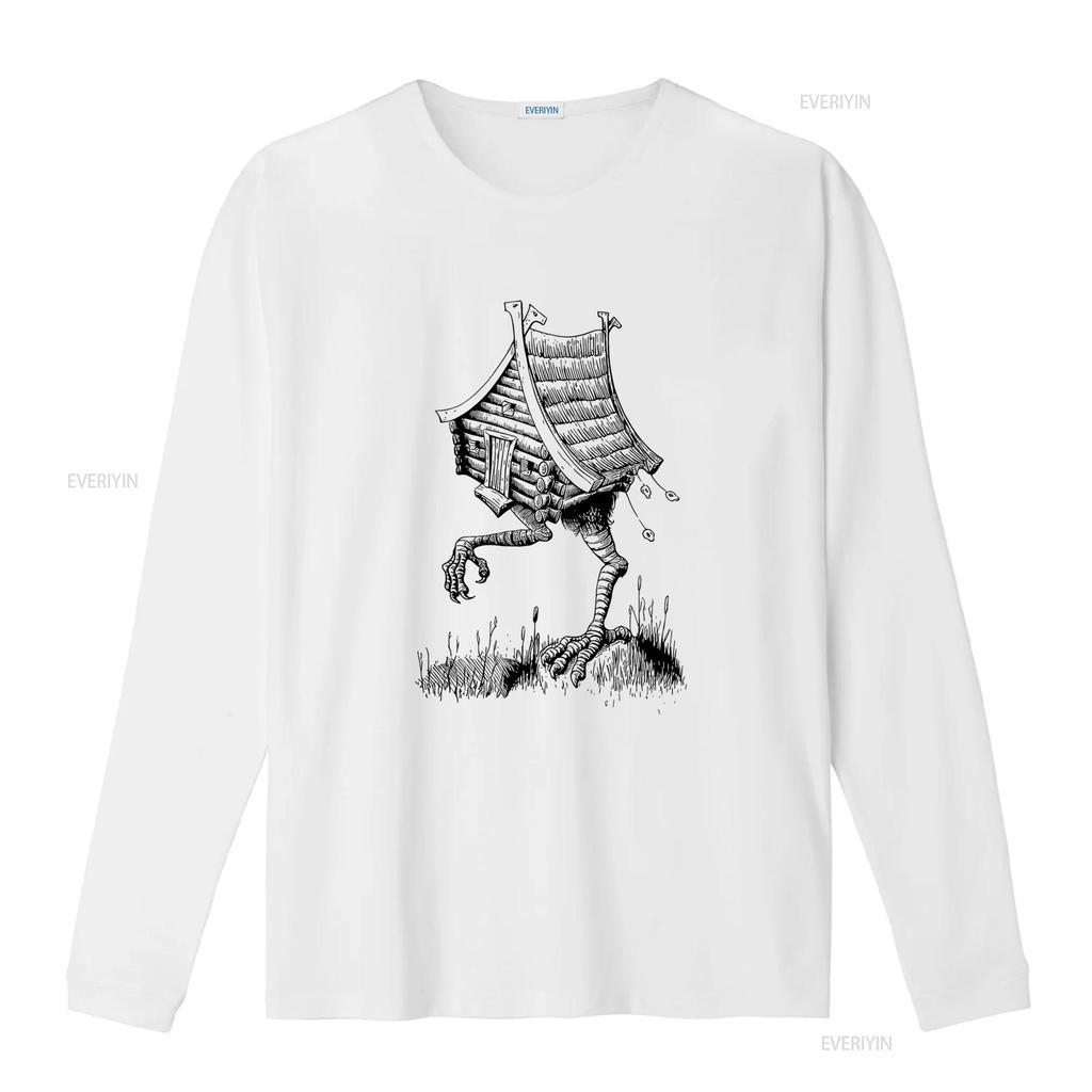 Slavic Folklore Baba Yaga Art Walking House on Chicken Legs T Shirt vintage Washed Versatile streetwear Slightly fashion