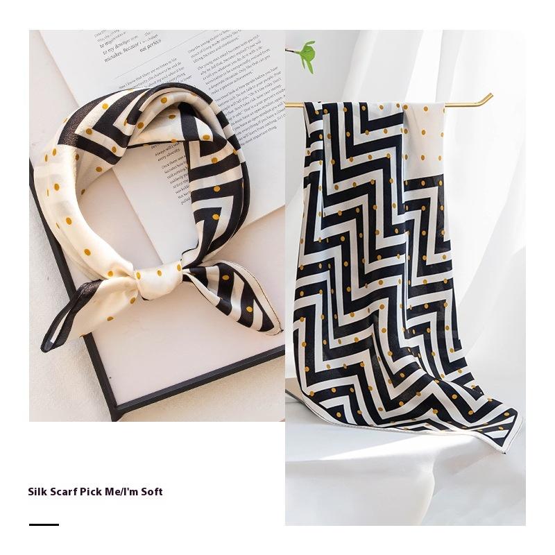 100% mulberry silk neck small square scarf high-end spring and autumn versatile printed polka dot scarf