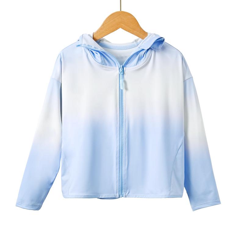 Kids Fashion Summer Gradient Sun Protection Jacket UPF50+ UV Protection Lightweight Breathable Outdoor Sun Hoodie for Boys and Girls