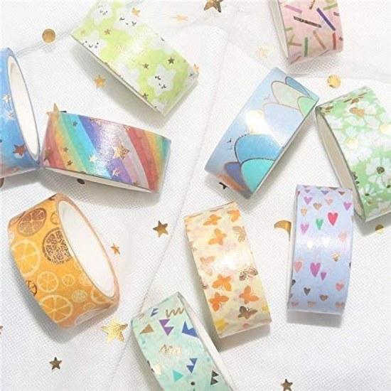 YUBBAEX Spring Fragrance Cute Masking Tape Gold Foil 15mm Width Set 12 Rolls Thin Suitable Gift Wrapping DIY Crafts Notebook Decoration (Spring Rolls)