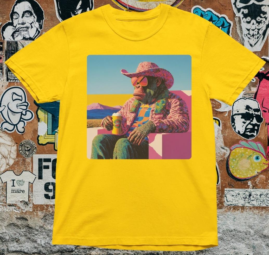 Cowboy Monkey T-Shirt – Funny Retro Ape Graphic Tee Colorful Western Style S