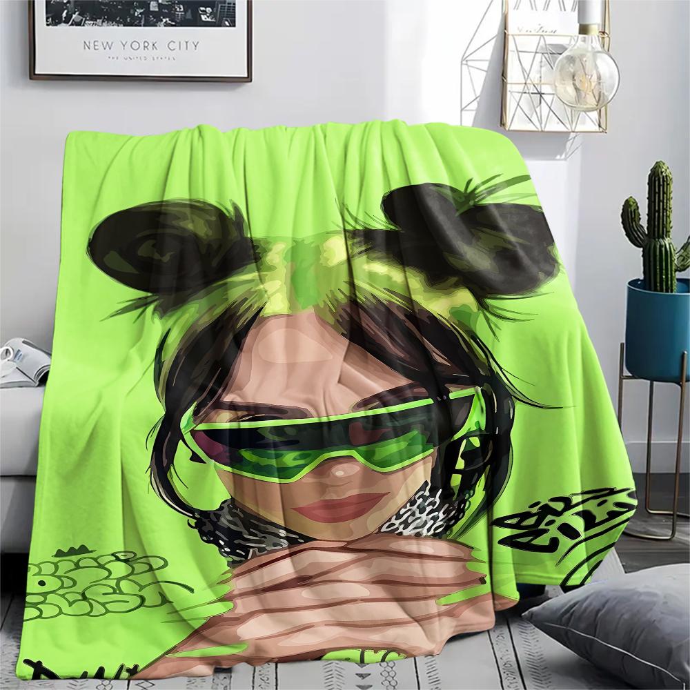 1 ks Flanelová deka s potiskem Billie Eilish, Vysoká kvalita, Pro všechna roční období, Domácí dekorace, Teplo a pohodlí, Perfektní jako vánoční dárky