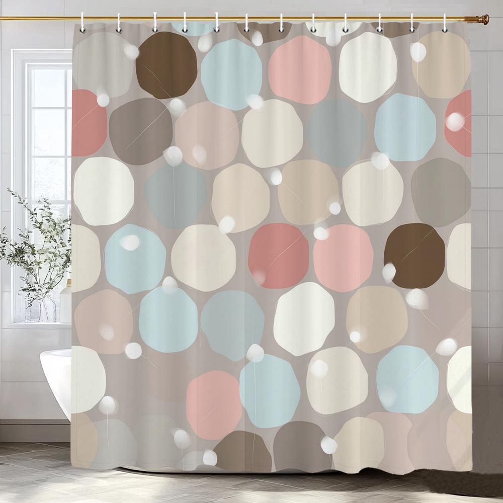 1pc Modern Minimalist Color Dot Pattern Shower Curtain,Bathroom Decorative Curtain, Printed Fabric Home Curtain with Hooks