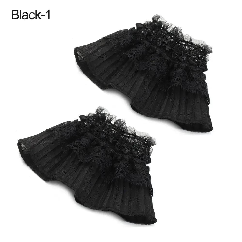 

1Pair Detachable Cuffs Pearl Lace Mesh Fake Flared Sleeves Double Layer Pleated Ruched False Cuffs Sweater Blouse Wrist Warmers
