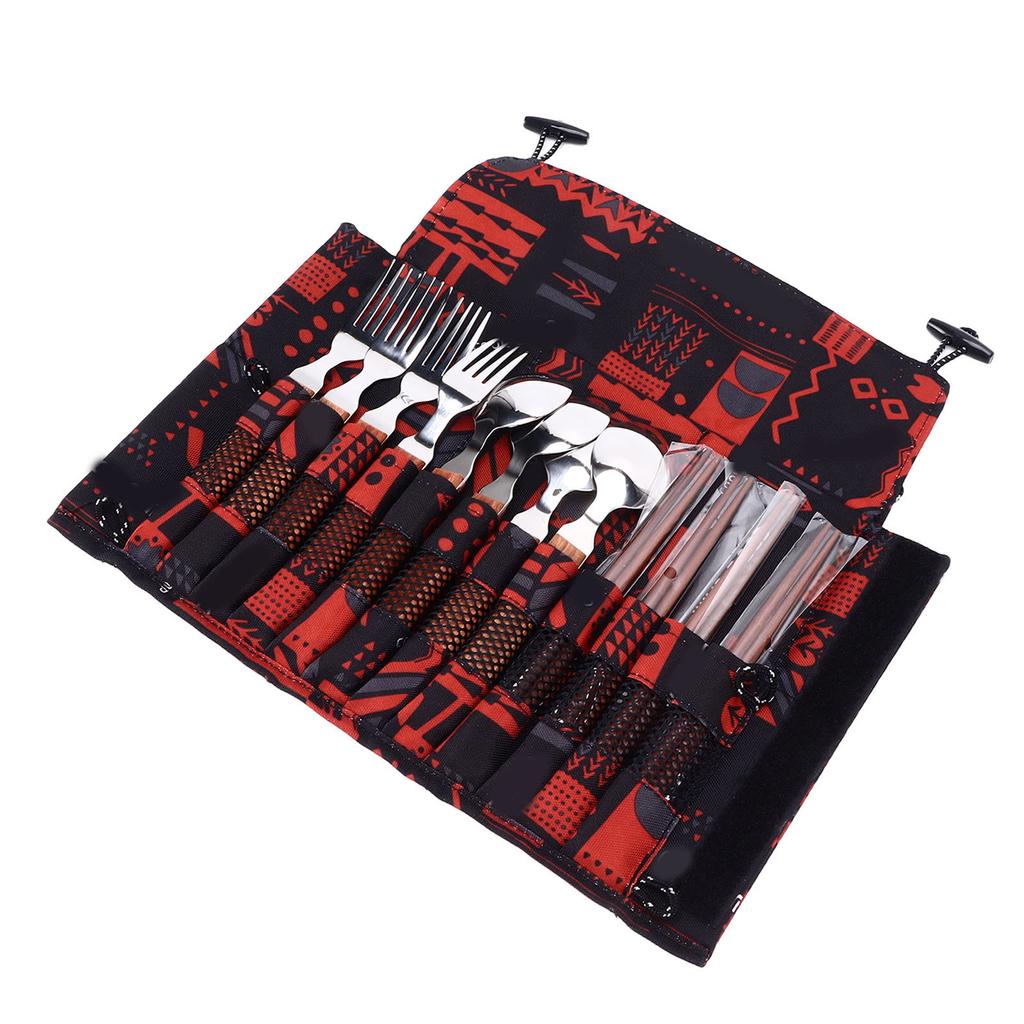 12 Pcs Stainless Steel Wooden Handle Tableware Set Outdoor 4 Person Spoons Forks Chopsticks Set for