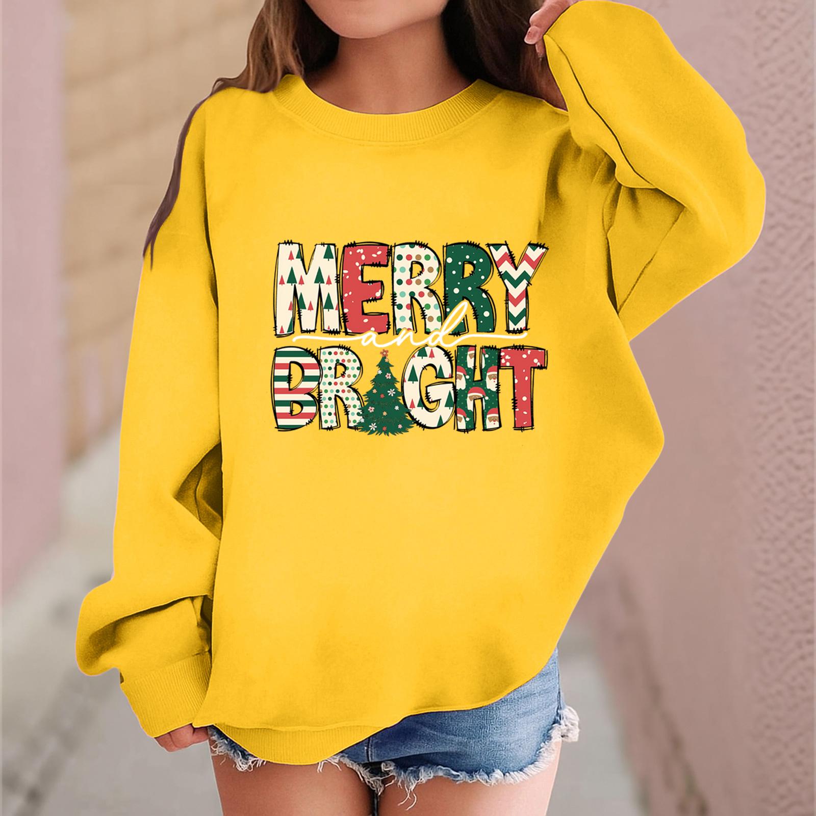 

Детский модный повседневный пуловер с длинными рукавами и свободного кроя с рождественским принтом 160 жёлтый