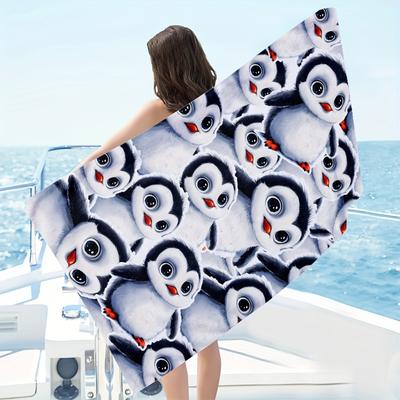 1PC Cartoon Penguin Quick Dry Microfiber Beach Towel Oversized Sand Free Lightweight For Swimming Camping Women