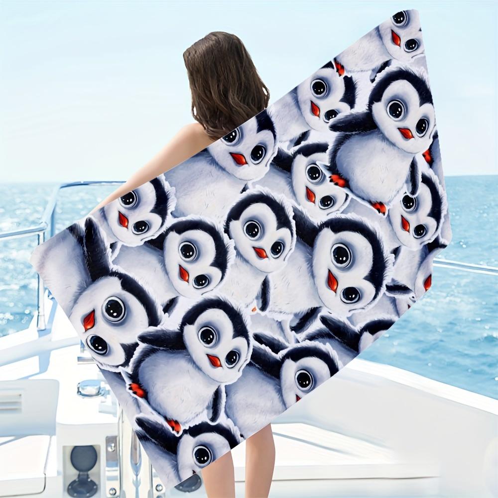 1 Stück Cartoon-Pinguin Schnelltrocknendes Mikrofaser-Strandtuch Übergröße Sandfrei Leichtgewicht Für Schwimmen Camping Damen