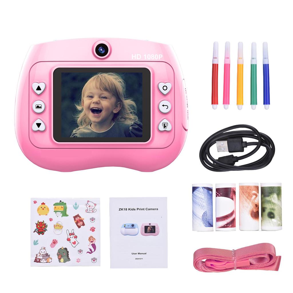 Kids   Print Camera 2 Lens 1080P Digital Video Camera for Kids Age 3+ Yrs Old 2.4 Inch Screen Toddler Travel Camera for Boys Girls with Color Pe