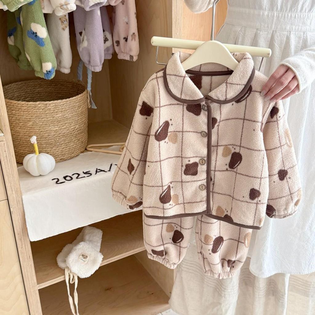 Soft, Skin-Friendly Kids' Snow Fleece Cardigan & Thick Warm Pajama Set - Unisex Winter Wear