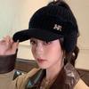 Autumn and Winter Knitted Empty Top Hat Letter Fleece Hat Women's Outdoor Cycling Windproof Warm Ear Hat