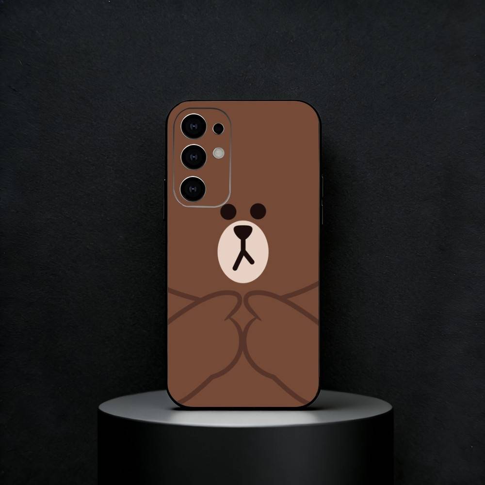 Cute Brown Bear Phone Case For Samsung S25,S24,S23,S22,S21,S20,Ultra,Plus,FE Black Soft Cover