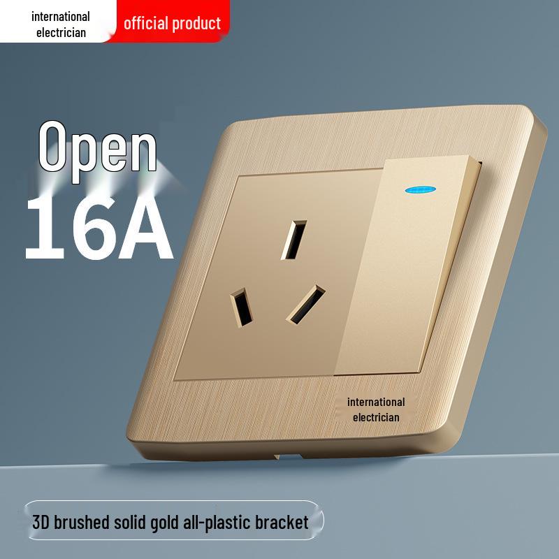 Gold 86 Typ Elektrische Nachttischlampe Wandschalterpanel mit Einzel-/Doppelsteuerung und Fünflochsteckdose