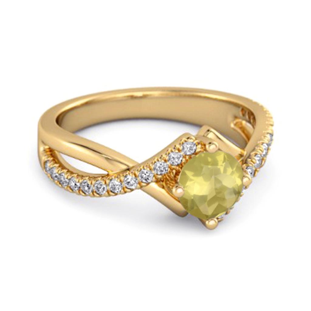 Lemon Quartz Split Band Crossover Pave Ring - 925 Sterling Silver Gold Vermeil