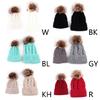Pom Pom Hat in Matching Style for Parent Children Knitted Caps in Solid Color