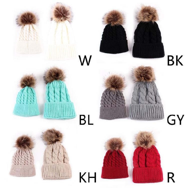 Pom Pom Hat in Matching Style for Parent Children Knitted Caps in Solid Color