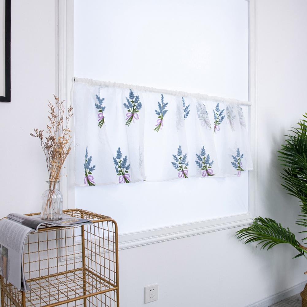 Kitchen Tiers Cabinet  Embroidery Curtain Window Short Curtain Half  Window Treatment(Blue)