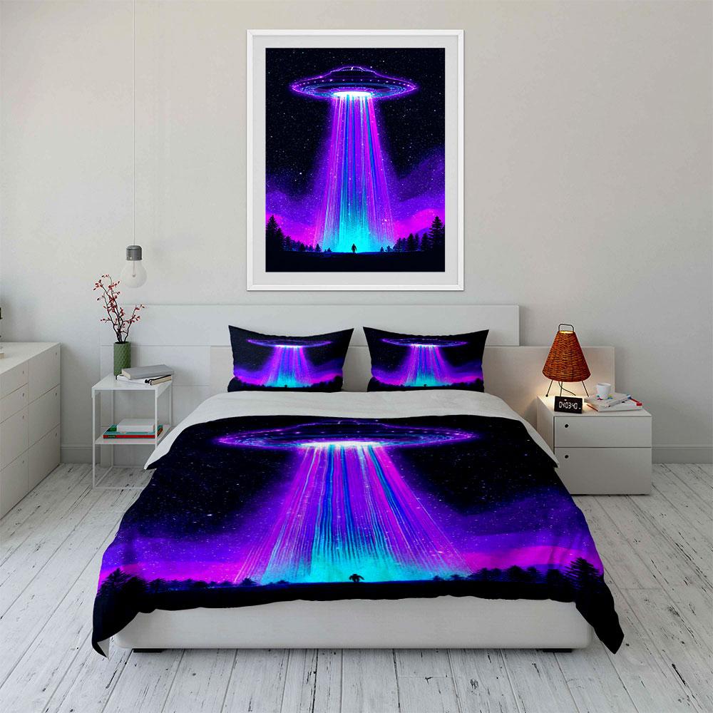 UFO Beaming Over Trees. Bedding Sets Duvet Cover Sets Duvet Covers Pillowcases(1*Duvet Cover 2*Pillowcases Without Duvet Insert)