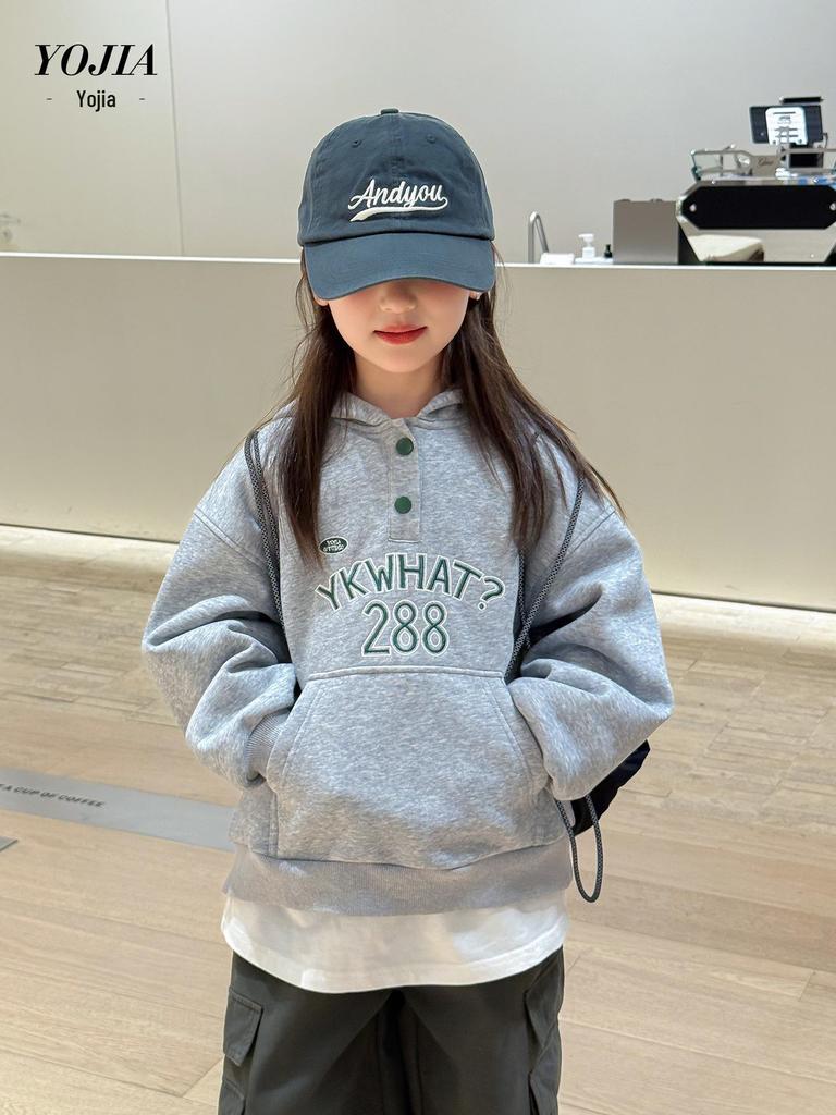 Dívčí fleecová mikina YOJIA - Stylové zesílené zimní oblečení pro malé holčičky, Podzim/Zima 2025