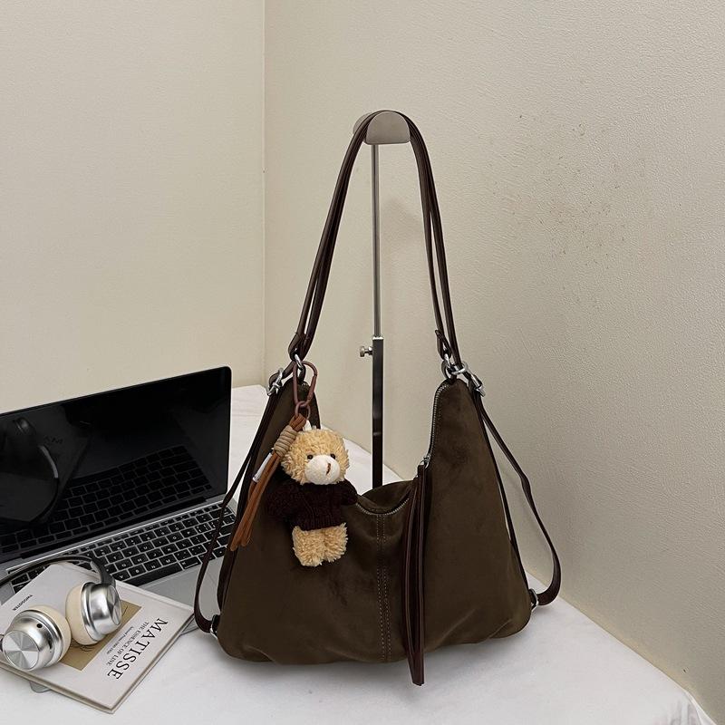 Korean Version Retro Large-capacity Tote Bag Women's 2025 Autumn New Deerskin Velvet Underarm Bag Casual Shoulder Commuter Bag