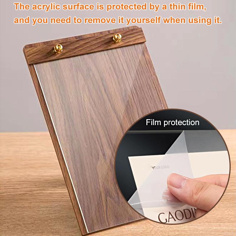 1PC Transparent Panel Price Display Board Walnut Wood Base Restaurant Tent Sign Holder Signs With Metal Finish Dinner A4 A5 A6