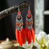 Bohemian Feather Long Drop Dangle Earrings For Women Enamel Heart Flower Irregular Stone Wooden Bead Handmade Earrings Jewelry