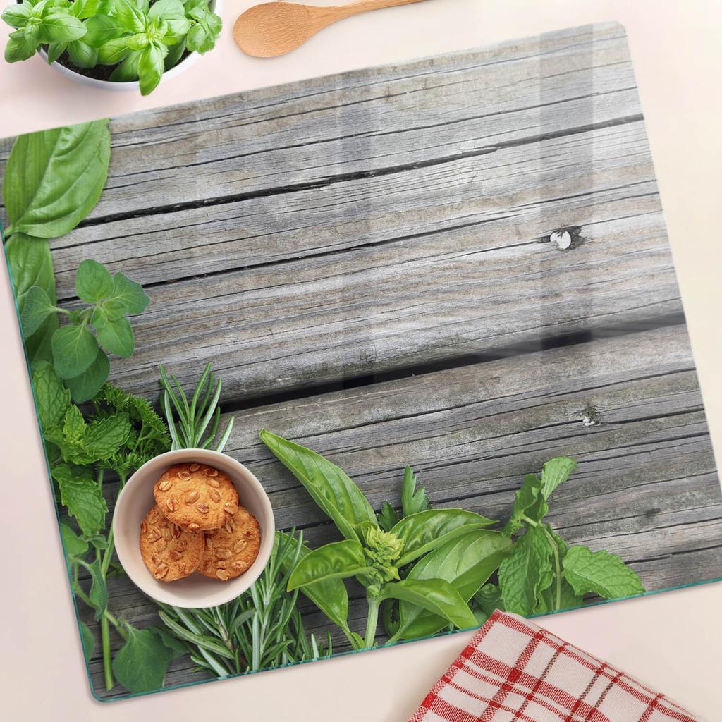 Tempered Multifunctional Decorative Glass Board Wood Herbs 60x52 cm