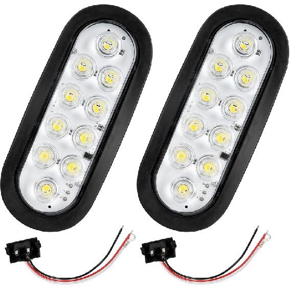 2PCS 6 Inch Oval Red LED Trailer Tail Lights, 10 LEDs Stop/Turn/Brake Lights With Surface Mount Grommets, DOT Certified IP67 Waterproof For Truck RV